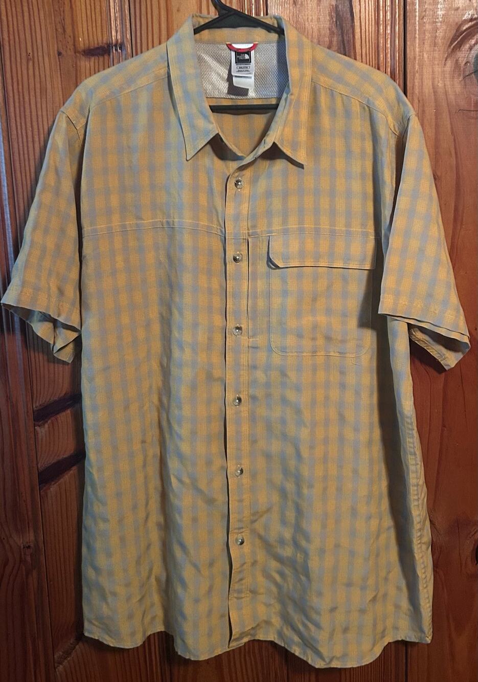 The North Face Men’s Short Sleeve Button Down Zipper Pocket Yellow Gray Sz XXL